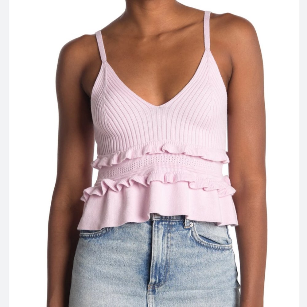 BCBGeneration Peplum Ruffle Sweater Top, Lavender, Medium, BNWOT